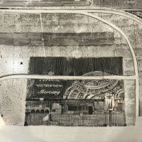 Aerial architectural sketch of a dense urban block