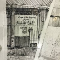 Architectural sketch of a fenced construction site