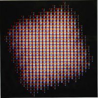 A dark circular composition made of small colorful dots, titled 'Photographer of Photography'