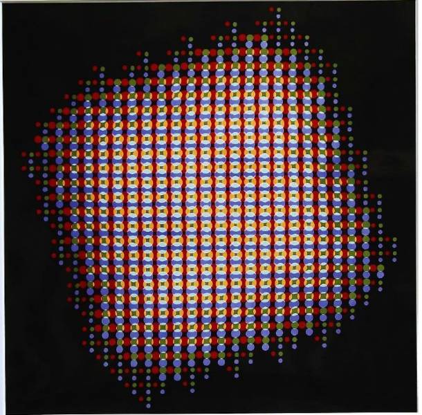 A dark circular composition made of small colorful dots, titled 'Photographer of Photography'